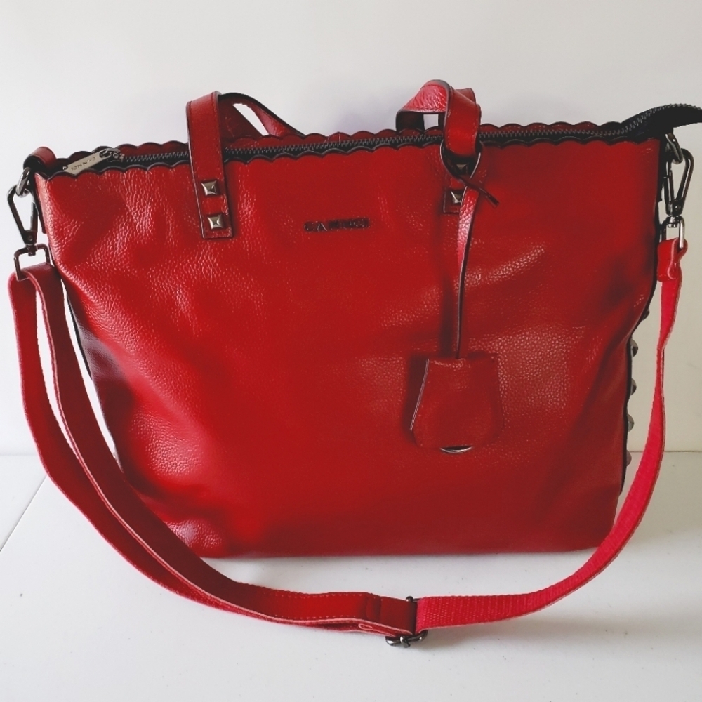 Cannci Soft Pebbled Leather Oversized Shoulder Bag Studded Large Red Tote Spring - Picture 15 of 16